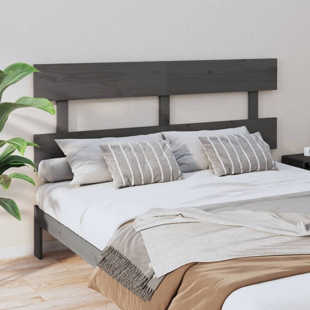 Vidaxl Čelo postele, sivé, 164x3x81 cm, masívne borovicové drevo